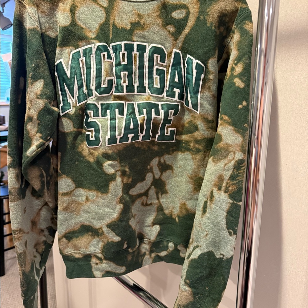 Michigan state university Champion Green and Tan Tie-Dye Sweatshirt size small